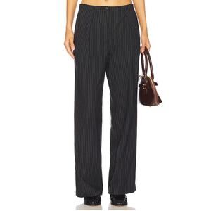 Free People Tyler Trouser Pant Pinstripe Women's Large Black Classic Career NEW
